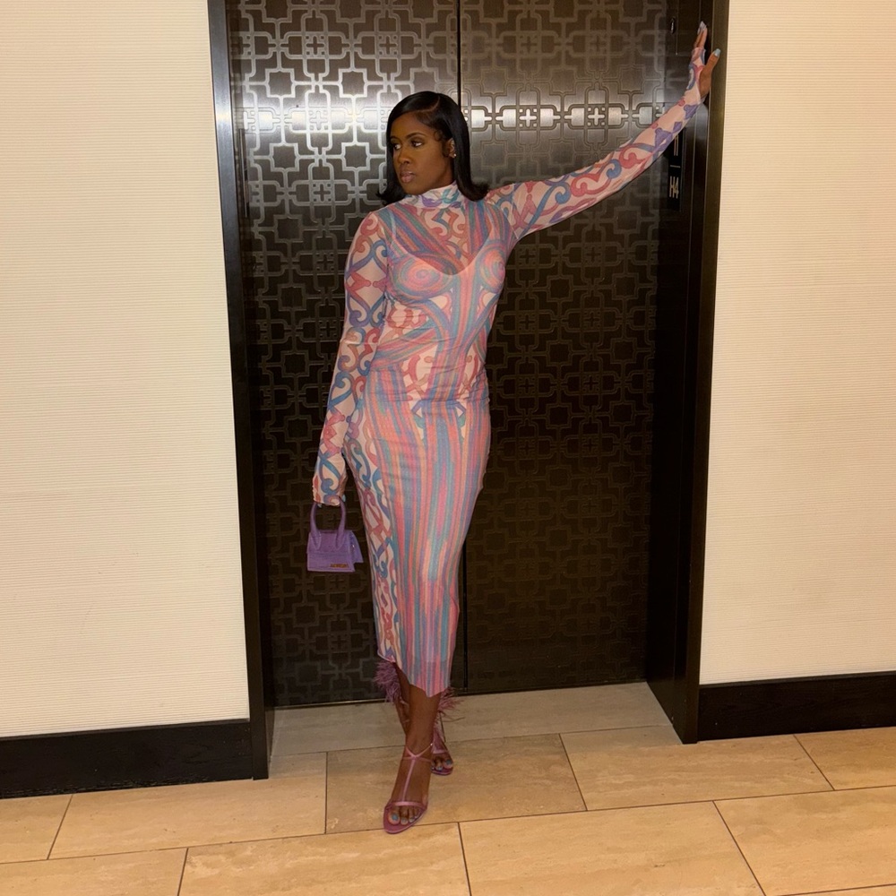 AFRM Shailene Long Sleeve Turtleneck Mesh Dress